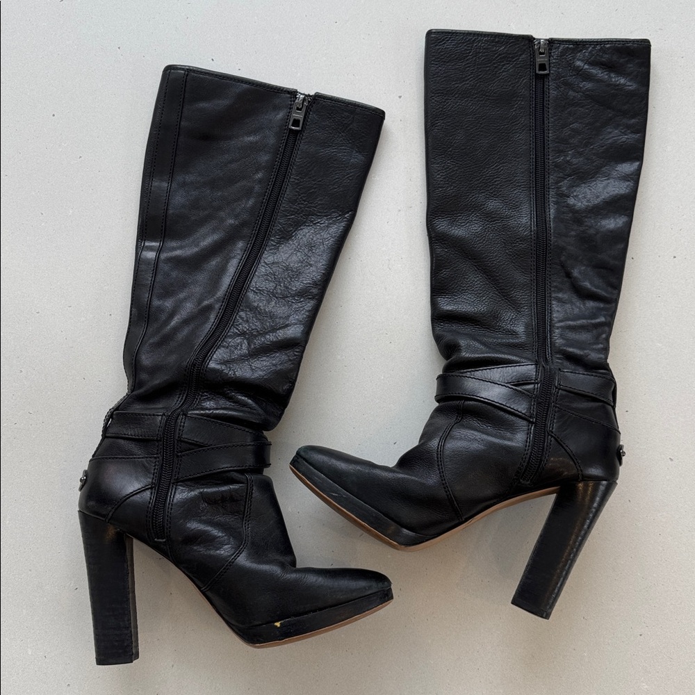 Coach Angelina Black Leather Heeled Boots - Picture 2 of 13